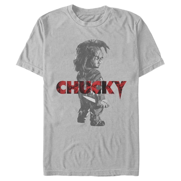 Men's Child's Play Black and White Portrait Graphic Tee Silver Large