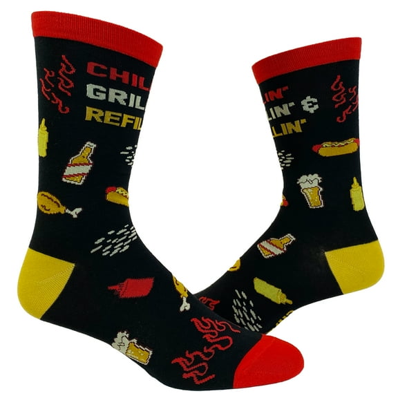 Men's Chillin Grillin and Refillin Socks Funny Backyard BBQ Novelty Graphic Footwear