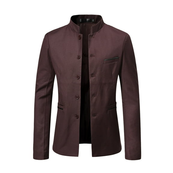 Men's Chinese Tunic Suits Mandarin Collar Formal Jacket Slim Fit Front Button Blazer Traditional Uniform Groom Dress