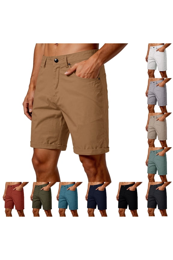 Men's Chino Shorts, Slim Fit, Straight Leg, Zippered Front, Button Closure, 2 Side Pockets Beige L