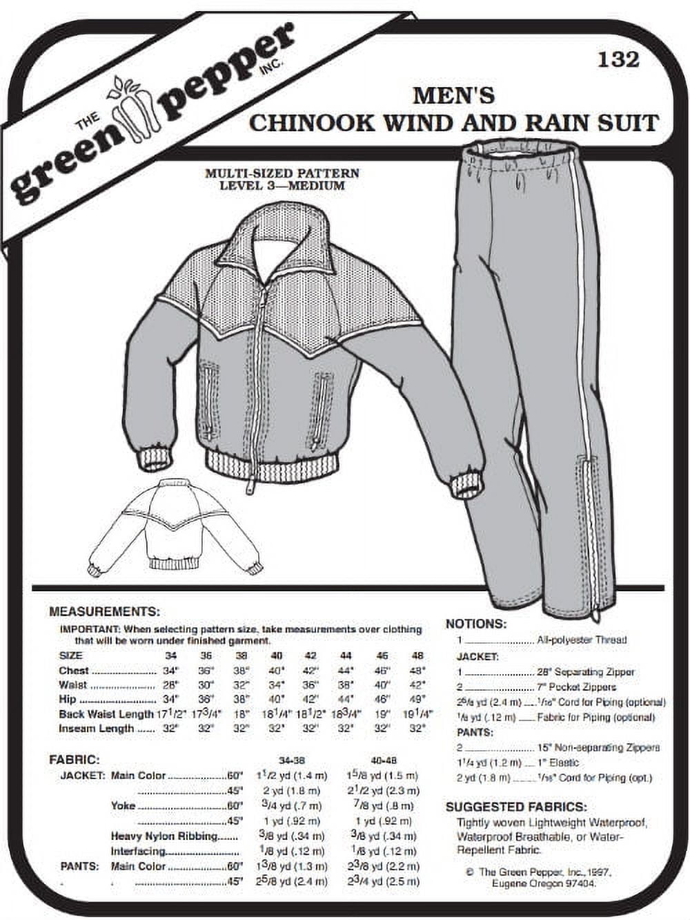 Men’s Chinook Wind & Rain Suit Pattern - 132 - The Green Pepper Patterns Men’s Chinook Wind & Rain Suit Pattern - 132 - The Green Pepper Patterns