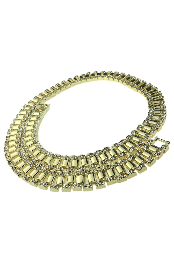 Men's Choker Neck Chain Iced Watchband Links Gold Finish 18" inch Hip Hop Necklace