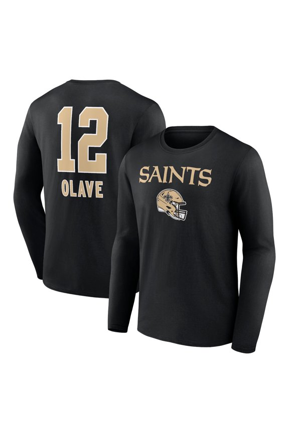Men's Chris Olave Black New Orleans Saints Team Wordmark Player Name & Number Long Sleeve T-Shirt