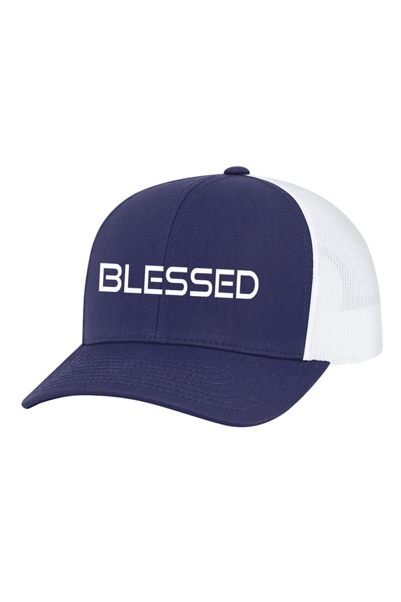 Men's Christian Blessed Embroidered Mesh Back Trucker Cap, Royal/White