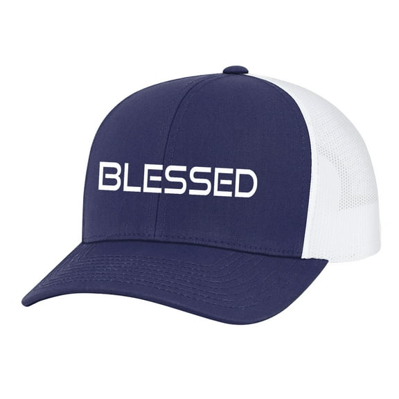 Men's Christian Blessed Embroidered Mesh Back Trucker Cap, Royal/White