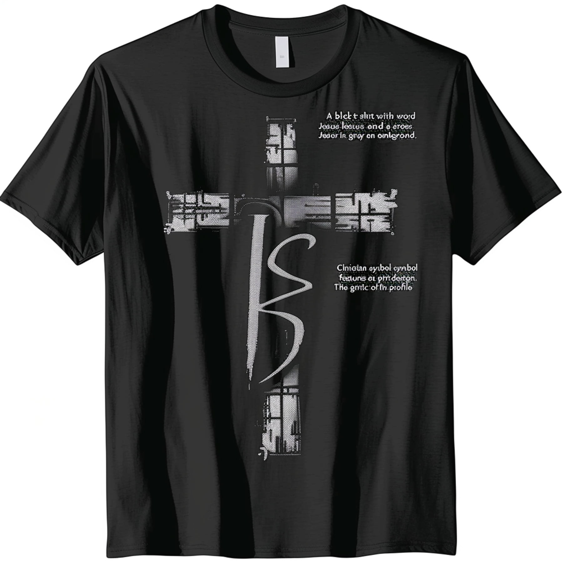 Men's Christian Cross Jesus Graphic Black TShirt Religious Symbol Tee