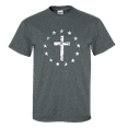 thumbnail image 1 of Men's Christian Cross Surrounded By Patriotic Betsy Ross Flag 13 Stars Short Sleeve T-shirt-Heather Grey-medium, 1 of 4