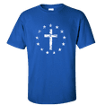 thumbnail image 1 of Men's Christian Cross Surrounded By Patriotic Betsy Ross Flag 13 Stars Short Sleeve T-shirt-Royal-large, 1 of 4