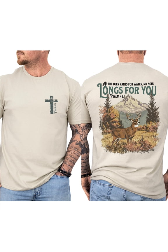 Men’s Christian Double Sided Shirt – Faith-Based Deer Hunter Tee for Guys & Dads, Religious Outdoor Graphic Shirt, Christian Baptism Gift for Men