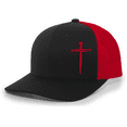 thumbnail image 1 of Men's Christian Faith Cross Nails Embroidered Mesh Back Trucker Hat, Black/Red, 1 of 1