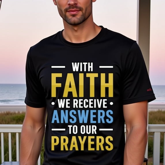 Men's Christian Faith T-Shirt - Black with Yellow & Blue Inspirational Bible Verse - Heavyweight 180gsm Cotton Crew Neck Tee - Religious Gift for Dad, Husband, Pastor - Valentine's, Father's Day, Ch