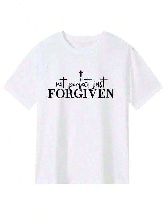 Men's Christian Faith T Shirt, Not Perfect Just Forgiven Graphic Tee, Inspirational Cross Design Shirt, Religious Short Sleeve Cotton Top, Casual Church Wear