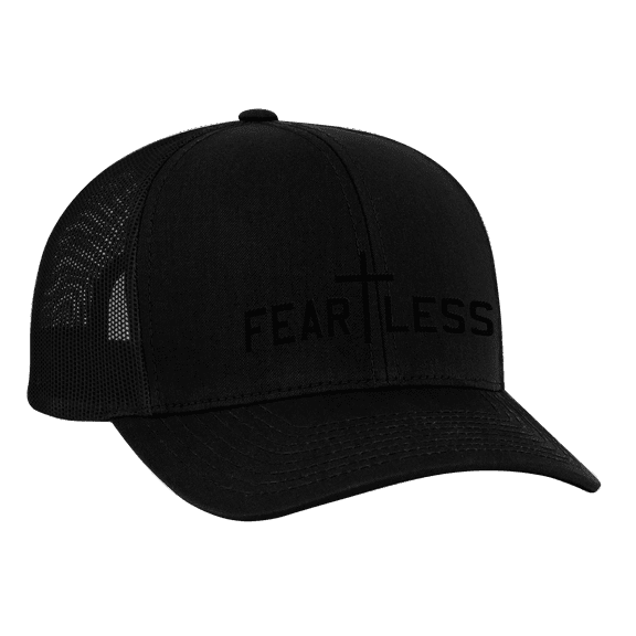 Men's Christian Fearless with Cross Embroidered Mesh Back Trucker Cap, Black