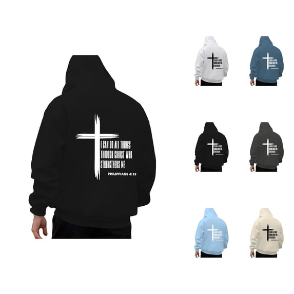 Men's Christian Hoodies - "I Can Do All Things Through Who Strengthens Me" Bible Verse Graphic Pullover Sweatshirt Comfortable Warm Faith Quote Religious Casual Hoodie Fall Streetwear