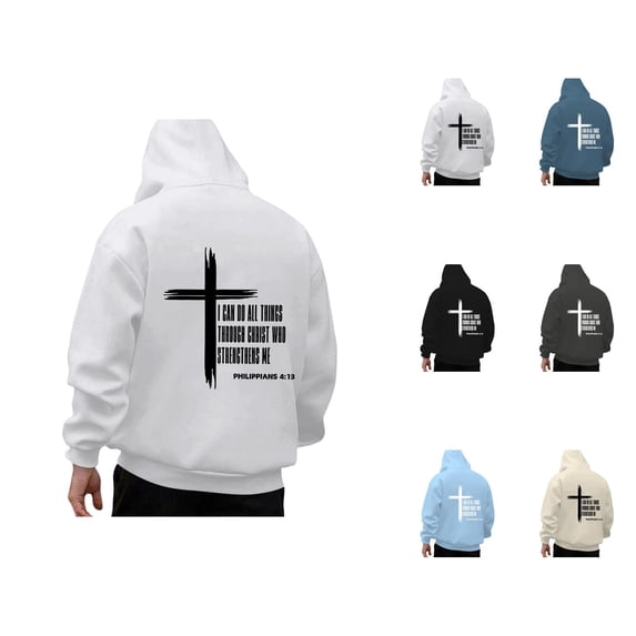 Men's Christian Hoodies - "I Can Do All Things Through Who Strengthens Me" Bible Verse Graphic Pullover Sweatshirt Comfortable Warm Faith Quote Religious Casual Hoodie Fall Streetwear