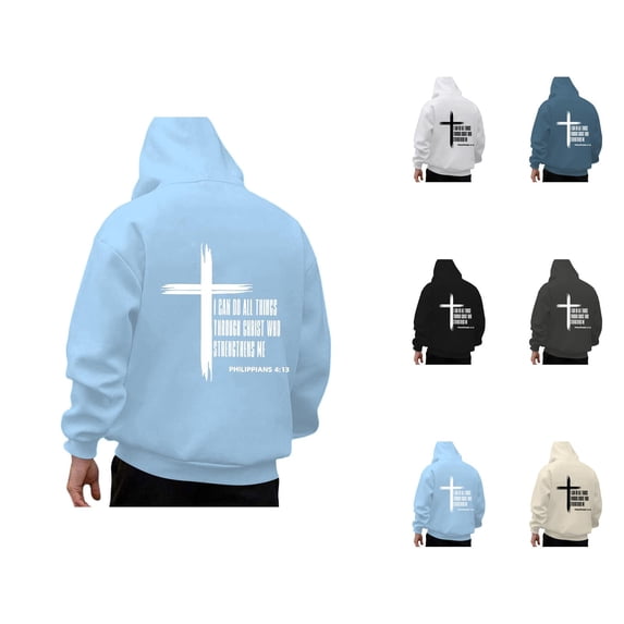 Men's Christian Hoodies - "I Can Do All Things Through Who Strengthens Me" Bible Verse Graphic Pullover Sweatshirt Comfortable Warm Faith Quote Religious Casual Hoodie Fall Streetwear