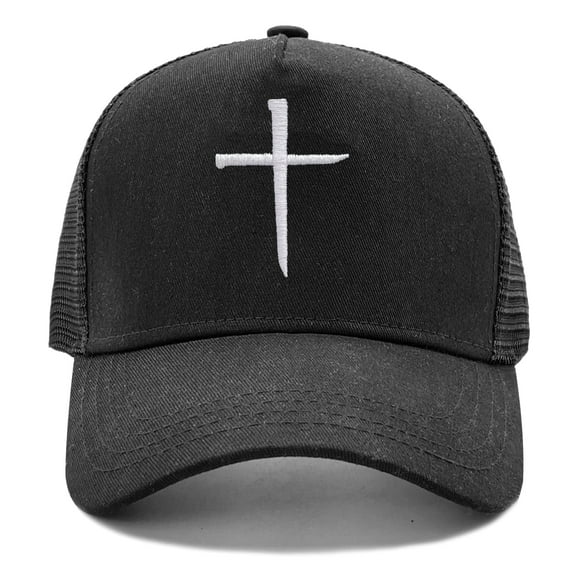 Men's Christian Jesus Cross Hat, Adjustable Embroidered Trucker Cap
