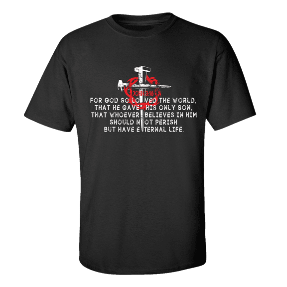 Men's Christian John 3:16 Scripture Bible Verse For God So Loved the World Jesus Short Sleeve T-shirt-Black-large