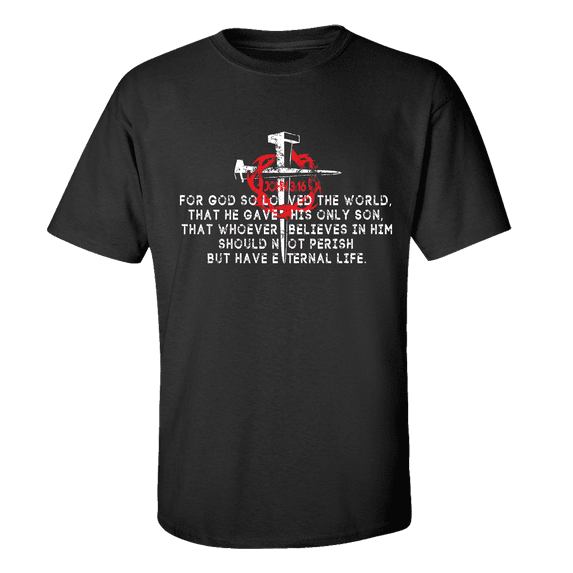 Men's Christian John 3:16 Scripture Bible Verse For God So Loved the World Jesus Short Sleeve T-shirt-Black-medium