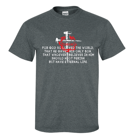 Men's Christian John 3:16 Scripture Bible Verse For God So Loved the World Jesus Short Sleeve T-shirt-Heather Grey-small