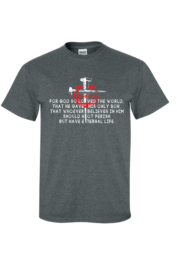 Men's Christian John 3:16 Scripture Bible Verse For God So Loved the World Jesus Short Sleeve T-shirt-Heather Grey-xl