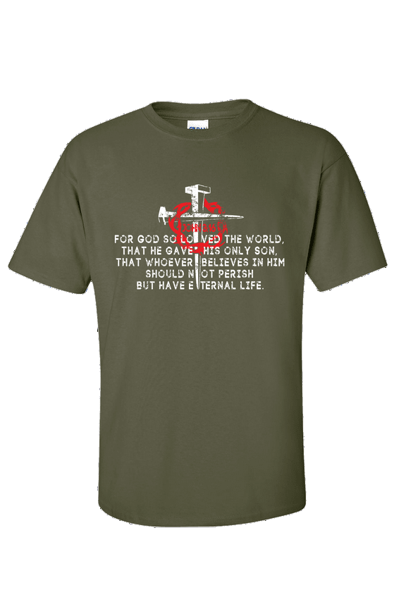 Men's Christian John 3:16 Scripture Bible Verse For God So Loved the World Jesus Short Sleeve T-shirt-Military-4xl