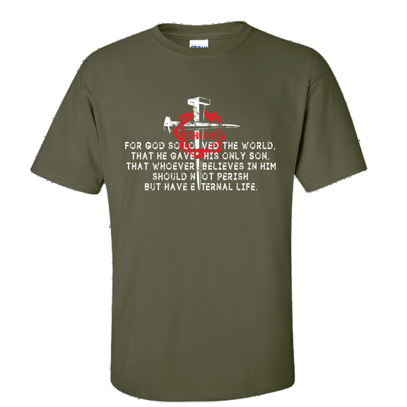 Men's Christian John 3:16 Scripture Bible Verse For God So Loved the World Jesus Short Sleeve T-shirt-Military-small