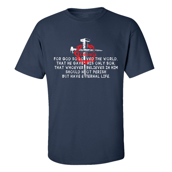 Men's Christian John 3:16 Scripture Bible Verse For God So Loved the World Jesus Short Sleeve T-shirt-Navy-large