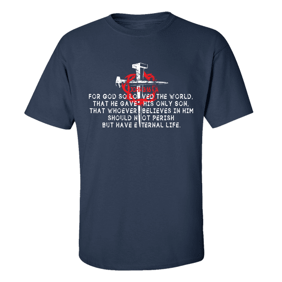 Men's Christian John 3:16 Scripture Bible Verse For God So Loved the World Jesus Short Sleeve T-shirt-Navy-medium