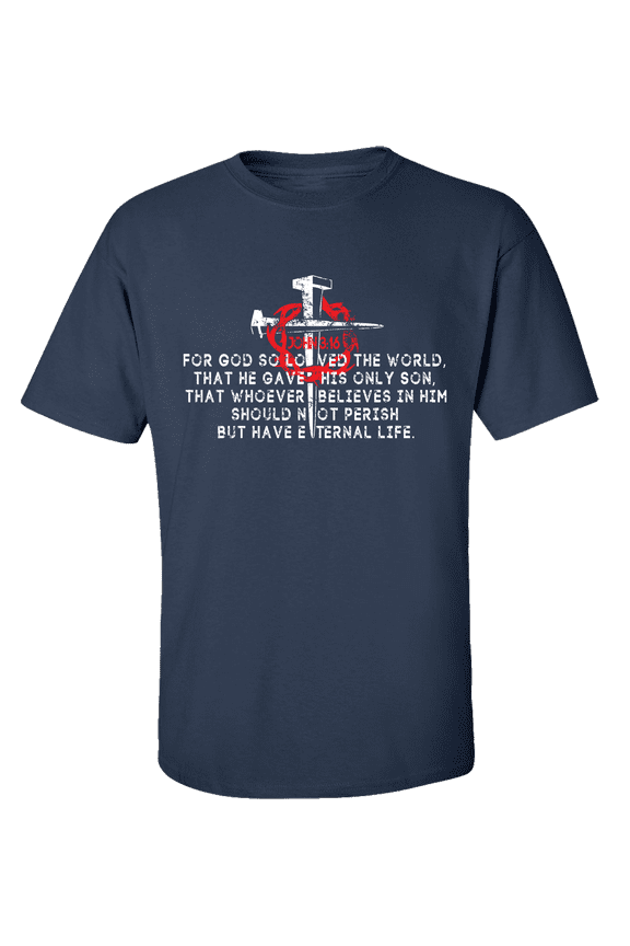 Men's Christian John 3:16 Scripture Bible Verse For God So Loved the World Jesus Short Sleeve T-shirt-Navy-small