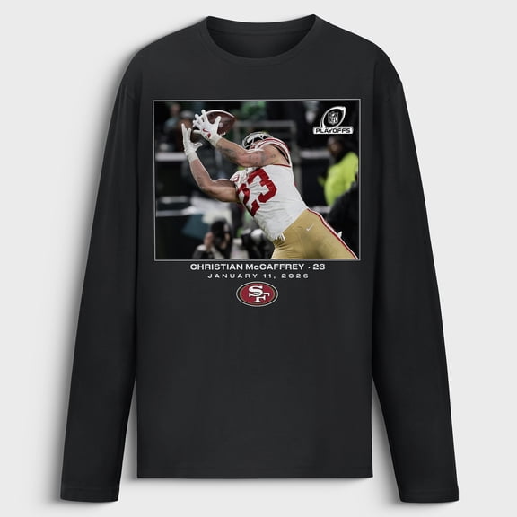 Men's Christian McCaffrey Black San Francisco 49ers NFL Flash Features Wild Card Long Sleeve T-Shirt