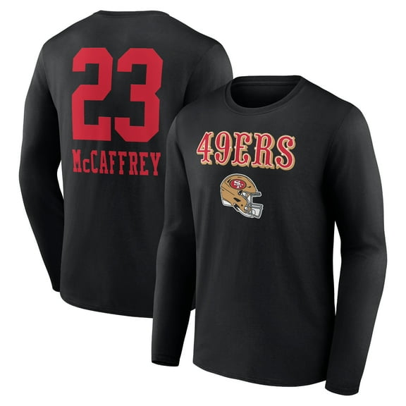 Men's Christian McCaffrey Black San Francisco 49ers Wordmark Player Name & Number Long Sleeve T-Shirt