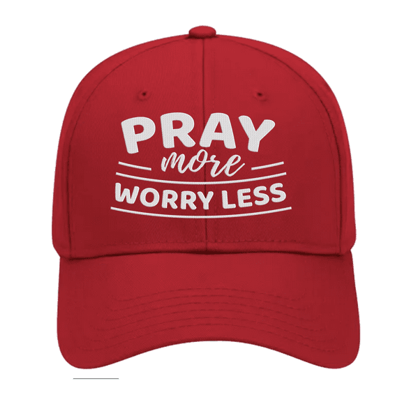Men's Christian Pray More Worry Less Embroidered Performance Cap, Red