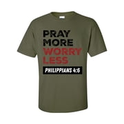 Mens Christian Pray More Worry Less Phillipians 46 Short Sleeve T-shirt-Military-4xl