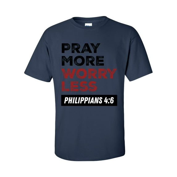 Men's Christian Pray More Worry Less Phillipians 4:6 Short Sleeve T-shirt-Navy-5xl