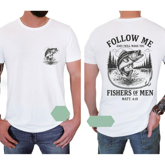 Men’s Christian T-Shirt, “Fisher of Men” Double-Sided Bible Verse Tee, Faith-Based Shirt, Religious Gift for Dad or Husband, Sizes S–5XL