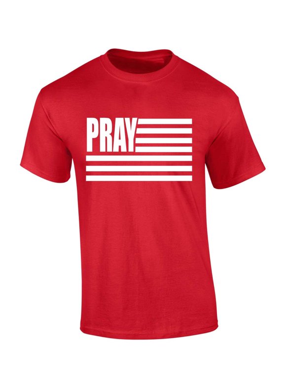 Men's Christian T-shirt Pray American Flag Patriotic Christian Flag Short Sleeve T-shirt-Red-medium