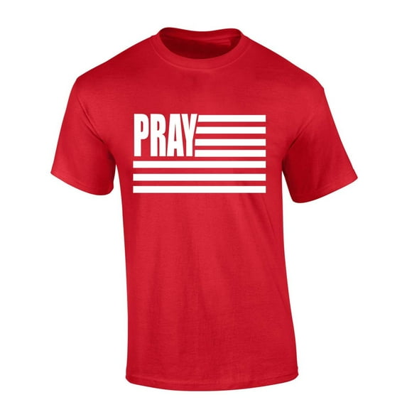Men's Christian T-shirt Pray American Flag Patriotic Christian Flag Short Sleeve T-shirt-Red-xxl