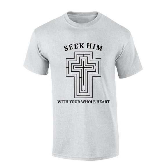 Men's Christian T-shirt Seek Him With Your Whole Heart Short Sleeve T-shirt-Ash Grey-small