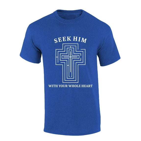 Men's Christian T-shirt Seek Him With Your Whole Heart Short Sleeve T-shirt-Heather Royal-xxl