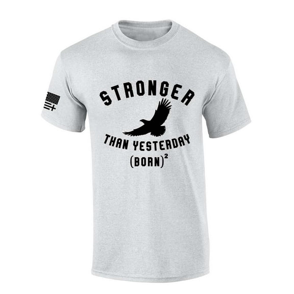 Men's Christian T-shirt Stronger Than Yesterday Born Again Short Sleeve T-shirt-Ash Grey-6xl