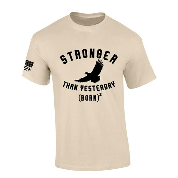 Men's Christian T-shirt Stronger Than Yesterday Born Again Short Sleeve T-shirt-Sand-large