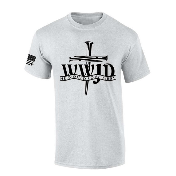 Men's Christian T-shirt WWJD Nail Cross He Would Love Short Sleeve T-shirt-Ash Grey-6xl