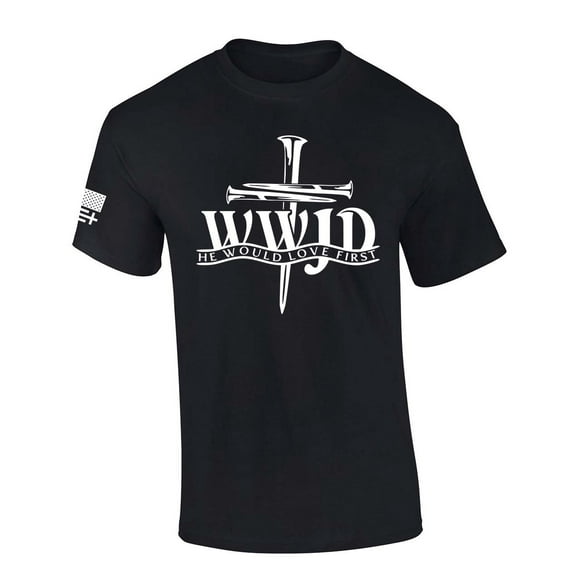 Men's Christian T-shirt WWJD Nail Cross He Would Love Short Sleeve T-shirt-Black-xxxl
