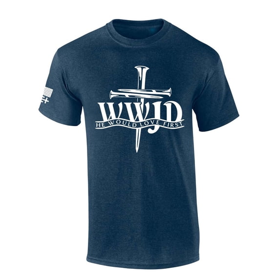 Men's Christian T-shirt WWJD Nail Cross He Would Love Short Sleeve T-shirt-Heather Navy-6xl