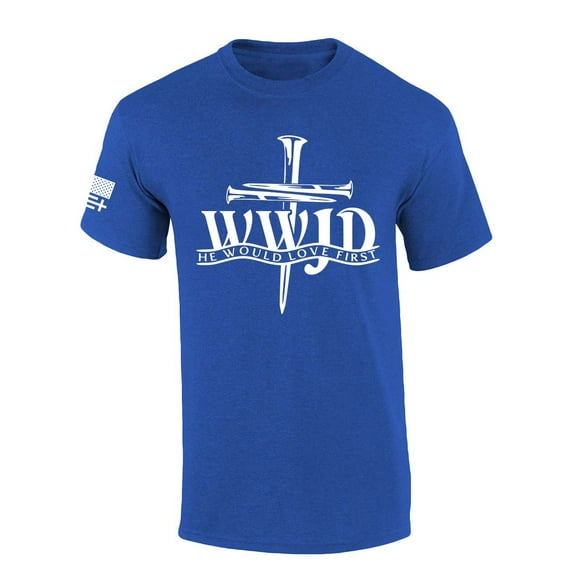 Men's Christian T-shirt WWJD Nail Cross He Would Love Short Sleeve T-shirt-Heather Royal-6xl