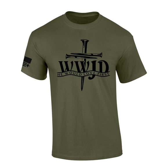 Men's Christian T-shirt WWJD Nail Cross He Would Love Short Sleeve T-shirt-Military Green-xxl