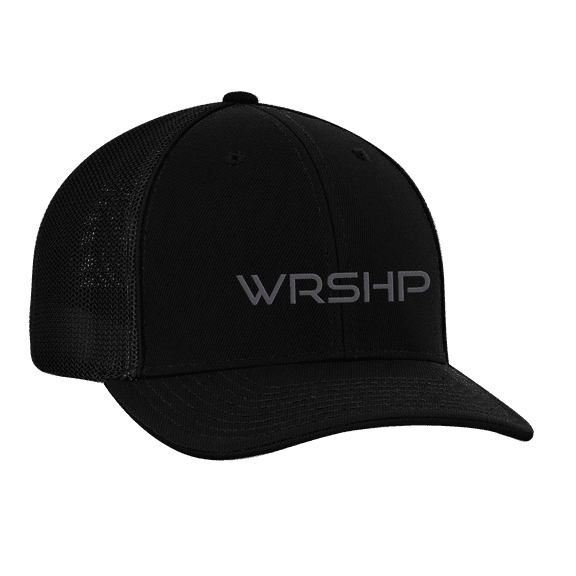 Men's Christian Worship Abbreviation WRSHP Mesh Back Trucker Cap, Black