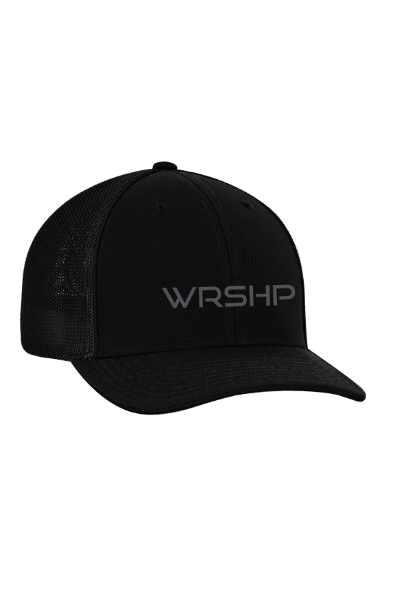 Men's Christian Worship Abbreviation WRSHP Mesh Back Trucker Cap, Black