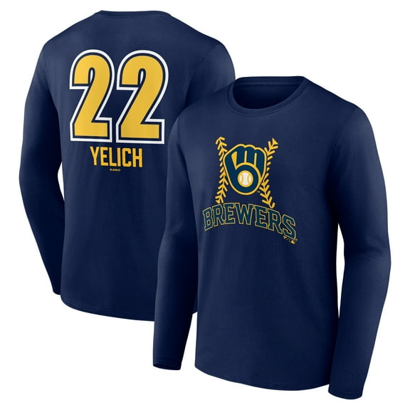 Men's Christian Yelich Navy Milwaukee Brewers Name & Number Fastball Long Sleeve T-Shirt